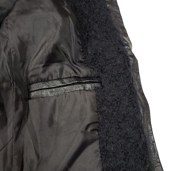 H&M sz 2 Womens Moto Jacket 2Wool Faux Leather Black Full Zip Up Zip Pockets - Picture 9 of 12